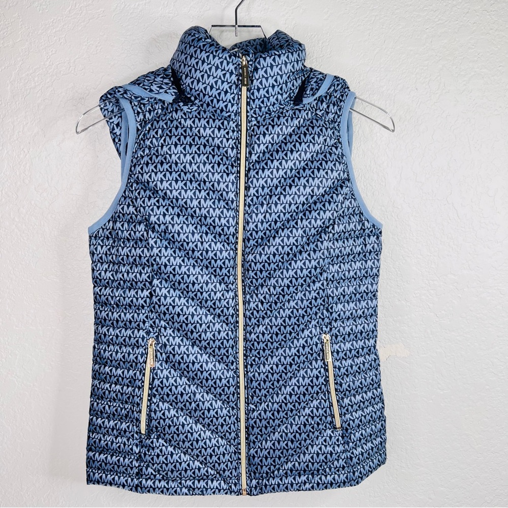 Michael Kors Navy/Blue Packable Down Fill Hood Quilted Puffer Vest - Picture 11 of 16